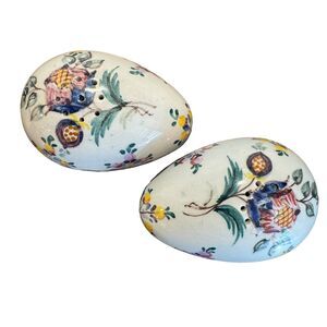 Carvalhinho Porto Portugal Hand Painted Egg Salt & Pepper Shakers Floral Easter